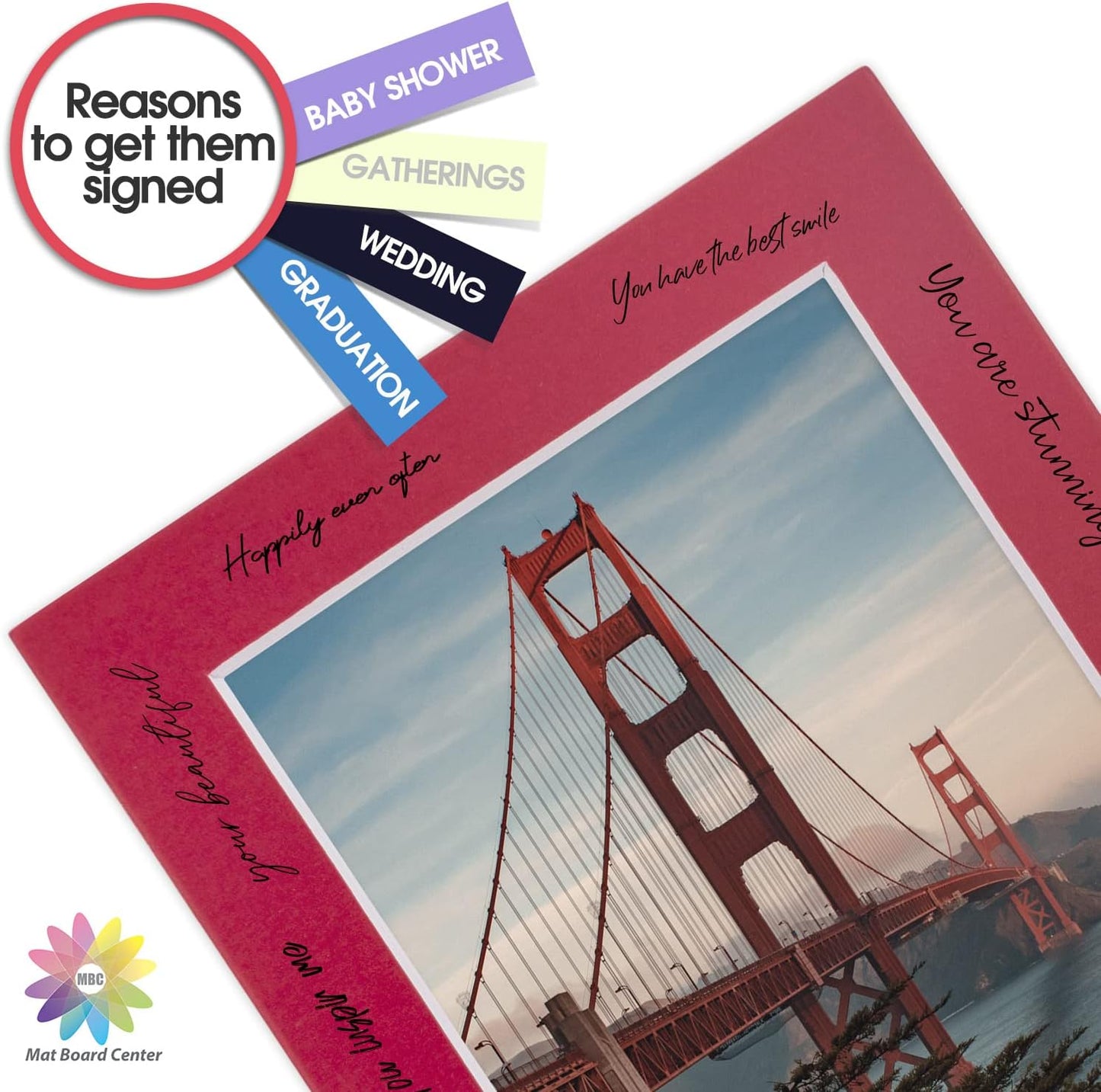 Mat Board Center, Pack of 10, 5x7 for 4x6 China Red Color Mats - Bevel Cut, Acid Free, 4-ply Thickness, White Core - for Pictures, Photos, Framing