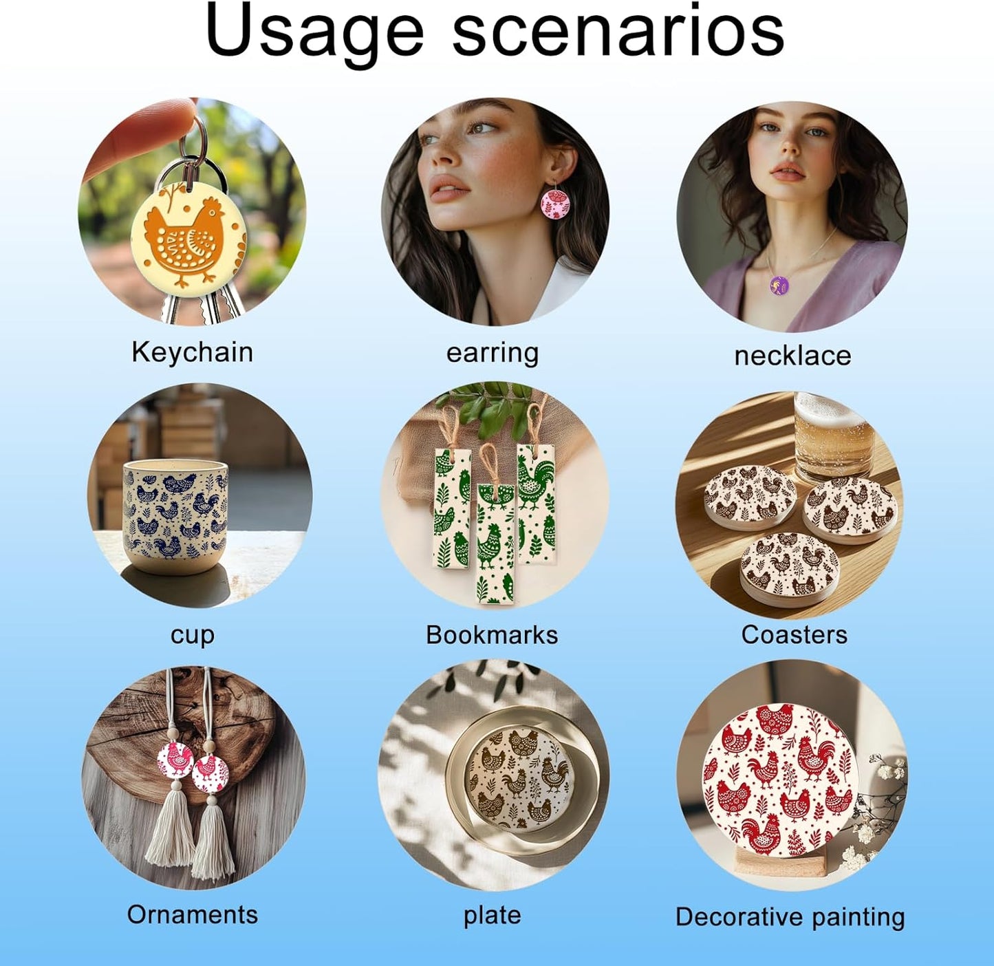 CHGCRAFT Artistic Chicken Silhouette Polymer Clay Texture Sheet Plant Leaves Bohemian Silicone Texture Mat for Polymer Clay Making Earrings Jewelry DIY Crafts 5.5 × 5.5 Inch