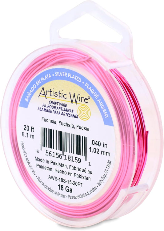Artistic Wire, 18 Gauge Silver Plated Tarnish Resistant Colored Copper Craft Wire, Fuchsia 20 ft