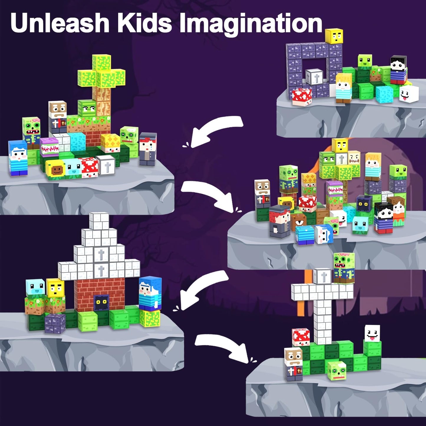 150 PCS Magnetic Building Blocks for Kids, Montessori Magnetic Toys, Build Zombie Island Set, STEM Toddler Sensory Building Blocks for Boys Girls 3 4 5 6 7 8 9 10th Birthday Gift