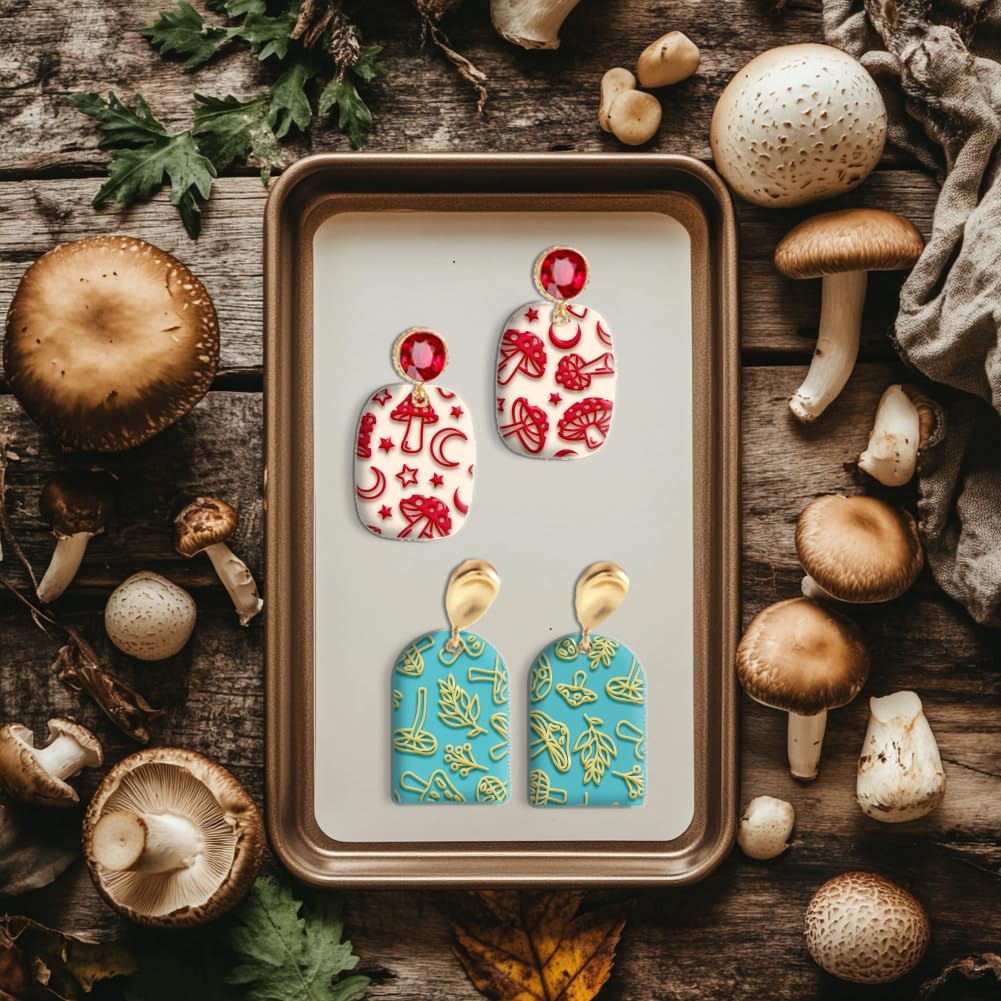 CHGCRAFT 16 Sheets Banana and Apple Clay Texture Mat Mushroom Pattern Polymer Clay Texture Sheets DIY Tools for Pottery Earring Jewelry Making Stamp Engraving Machines, 4x2.6inch