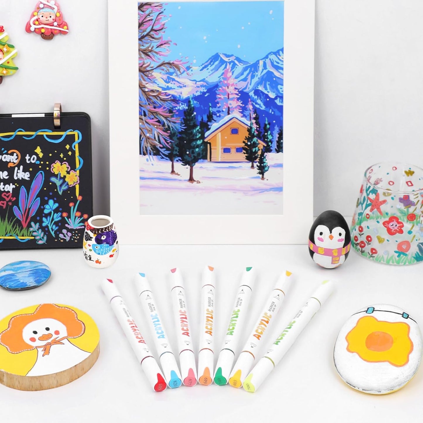 Kander 12 Colors Dual Tip Acrylic Paint Markers, Gray and Black Color — Extra Fine & Soft Brush Pen Set with Direct Ink Flow for Sketching, Detailing, Coloring on Wood, Canvas, Rock, Glass, DIY Crafts