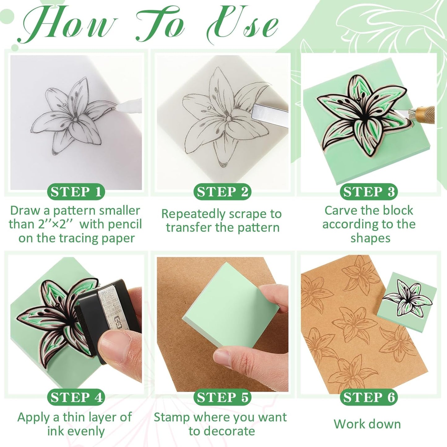 Frienda 24 Pcs 2" x 2" Rubber Carving Blocks Linoleum Blocks for Printmaking, Stamp Making, DIY Crafting, Scrapbook, Painting, Soft and Easy to Carve (Mint Green)