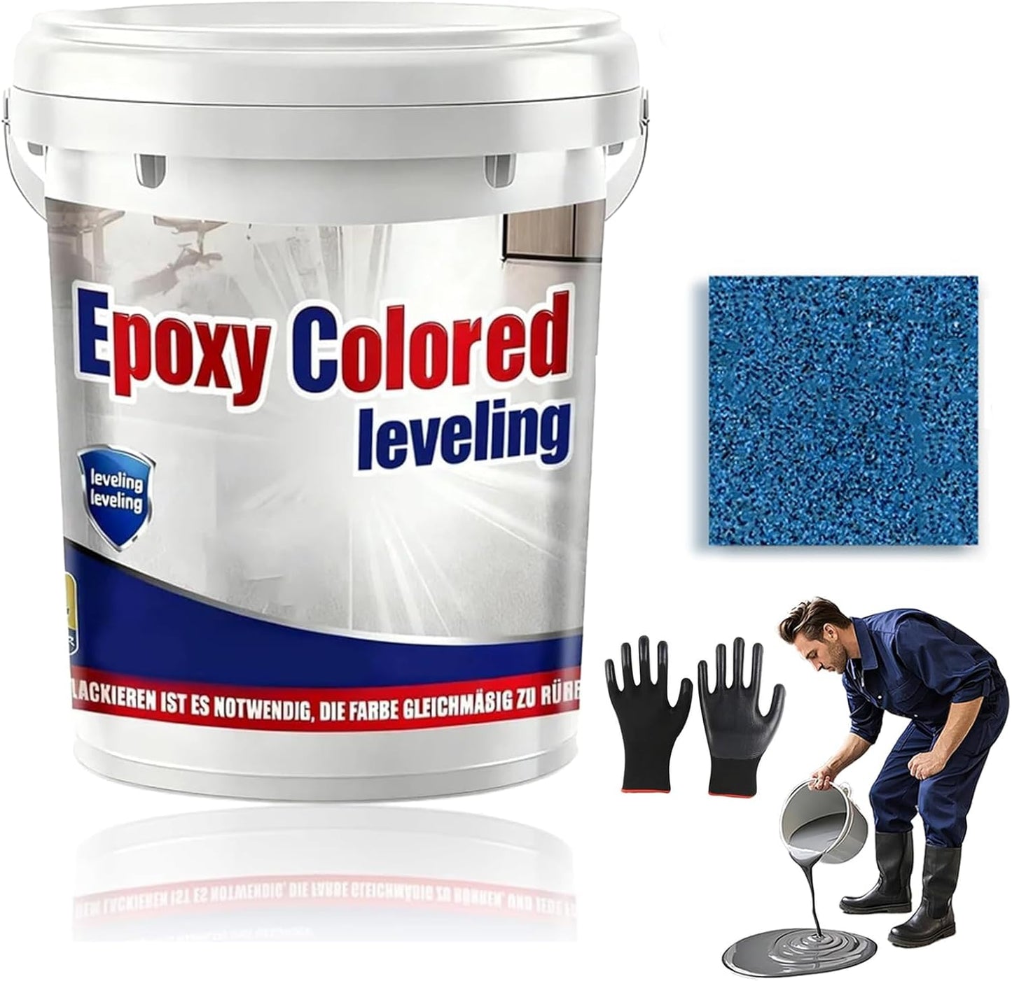 Epoxy Floor Paint, Epoxy Colored Sand Floor Paint, High-Gloss Marble Effect Self-Leveling Coating, Waterproof, Non-Slip, Ultra-Durable for Garage, Basement, Wood Floors (Azurite Blue,2.2 lb)