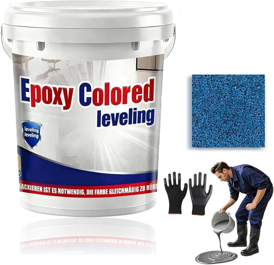 Epoxy Floor Paint, Epoxy Colored Sand Floor Paint, High-Gloss Marble Effect Self-Leveling Coating, Waterproof, Non-Slip, Ultra-Durable for Garage, Basement, Wood Floors (Azurite Blue,2.2 lb)