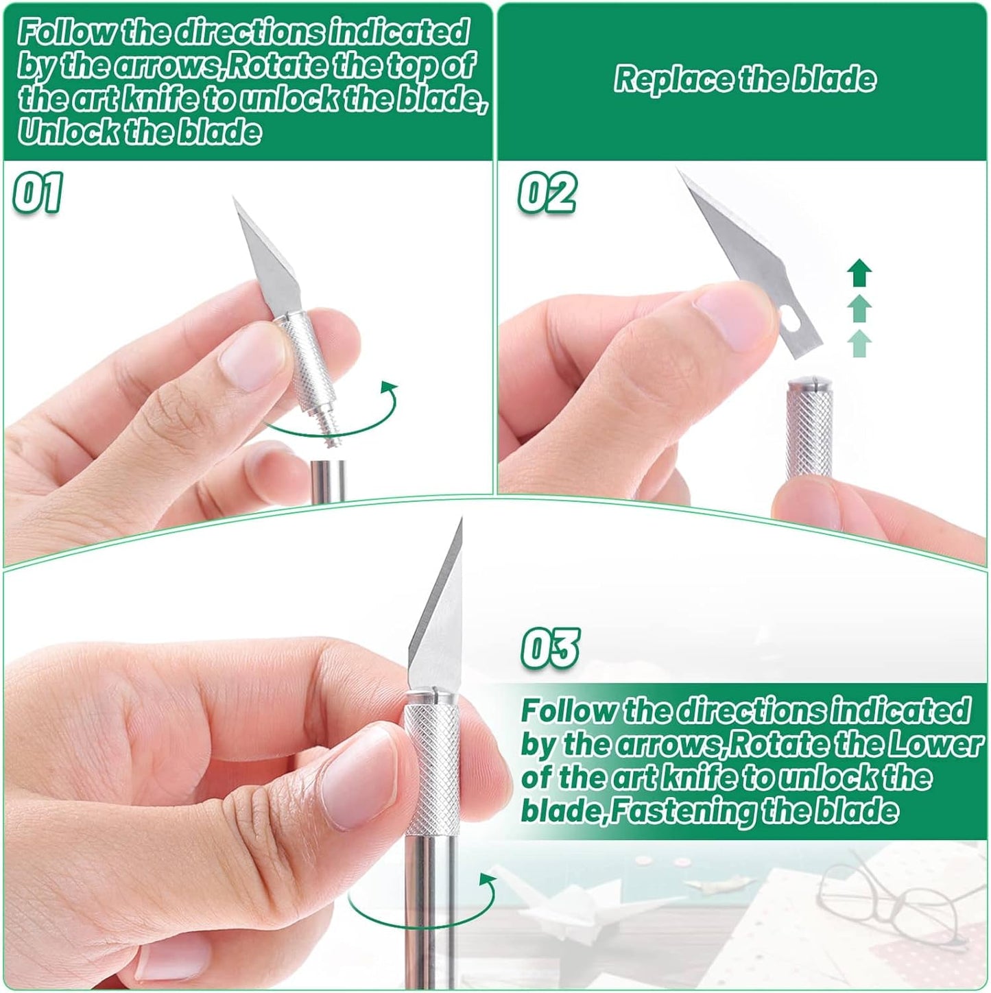 Anezus Exacto Knife with Hobby Mat for Crafts, Self Healing Cutting Mat Hobby Knife with 30 PCS Exacto Blades Precision Knife for Art and Crafts Paper Scrapbooking Stencil (Black)