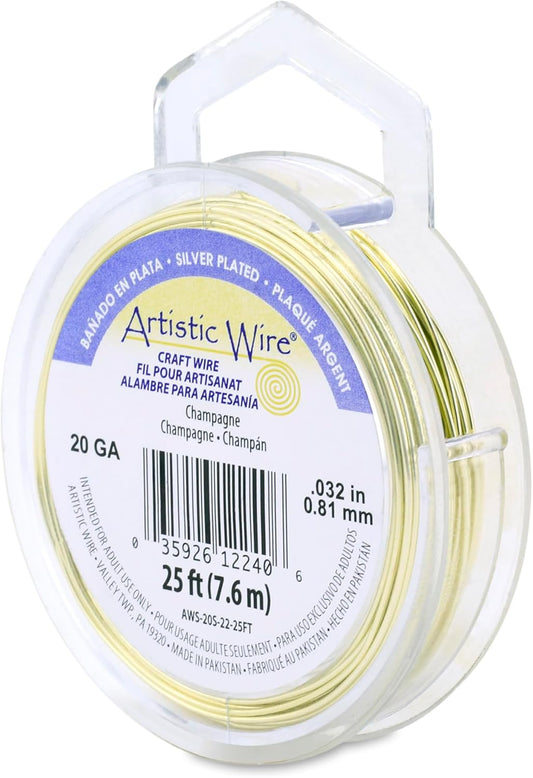 Artistic Wire, 20 Gauge Silver Plated Tarnish Resistant Colored Copper Craft Wire, Champagne, 25 ft