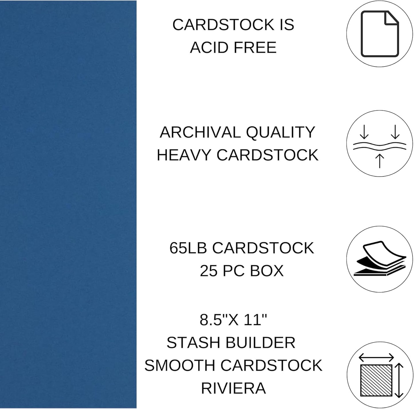 PA Paper Accents Stash Builder Cardstock 8.5" x 11" Riviera, 65lb Colored cardstock Paper for Card Making, Scrapbooking, Printing, Quilling and Crafts, 25 Piece Pack