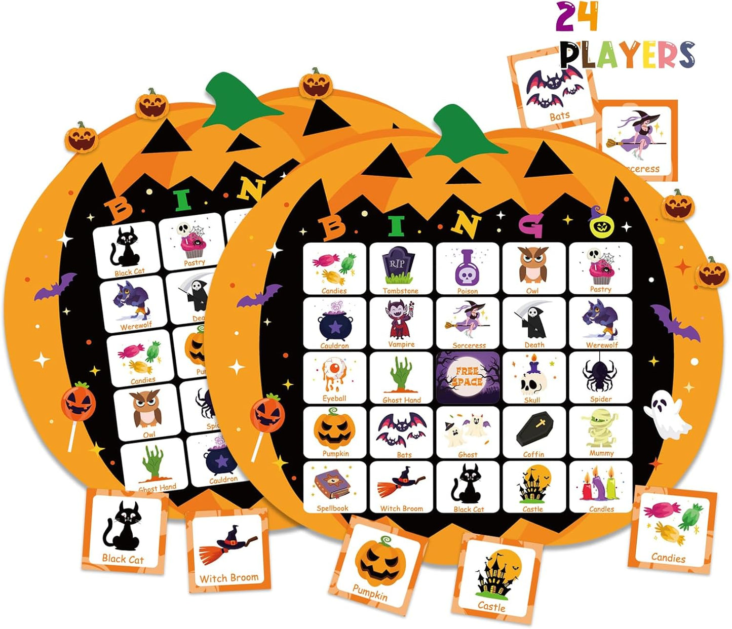 XZENTIRA Halloween 24 Players Games, Pumpkin Bingo Game Cards Set for Halloween Family Party Activities, Party Favors, Classroom Group Activities Bingo Games Set