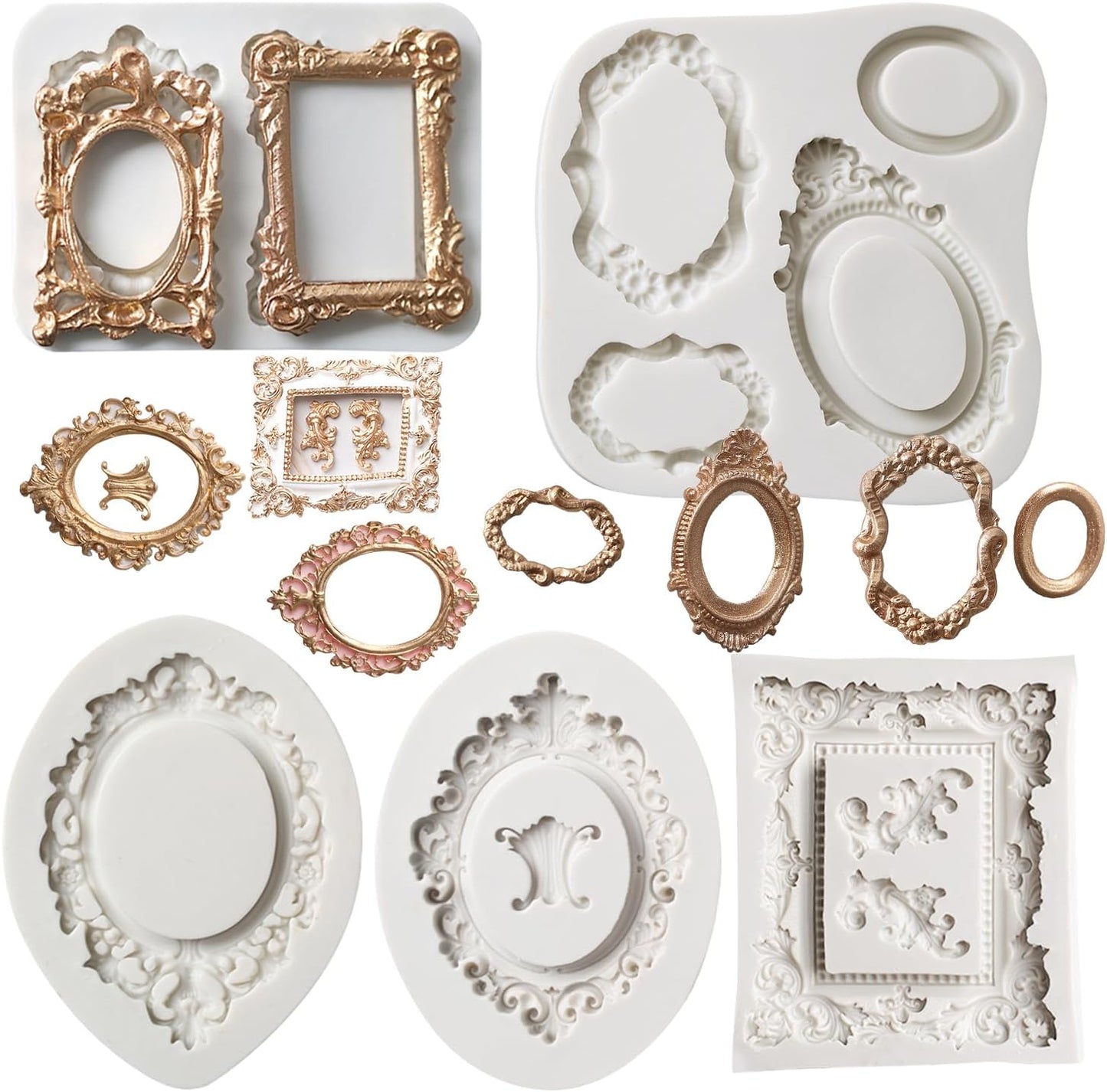 Growtail Photo Frame Silicone Fondant Molds,Picture Frames Chocolate Mold for Crafts,Sugarcraft Cupcake Topper,Polymer Clay Set of 5