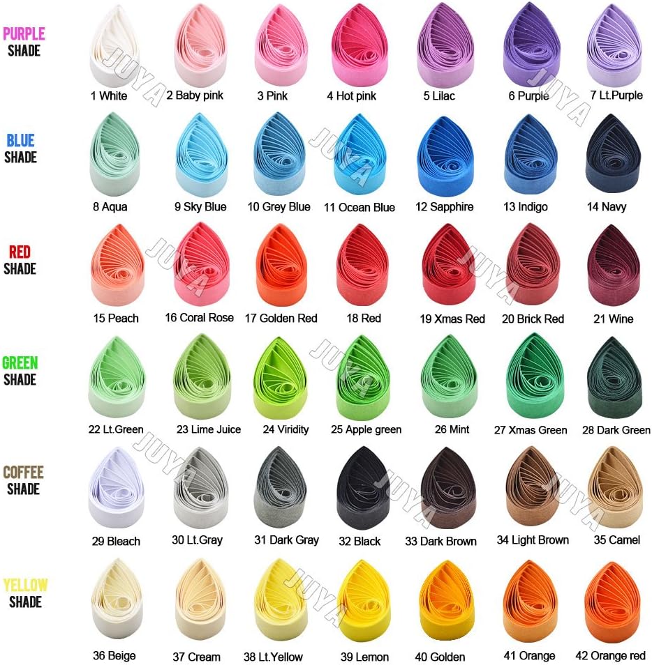 JUYA Single Color Paper Quilling Strips Set 42 Colors 100 Strips per Pack 2/3/5/7/10 mm Width Available 42 colors, width 5 mm (0.20 in)