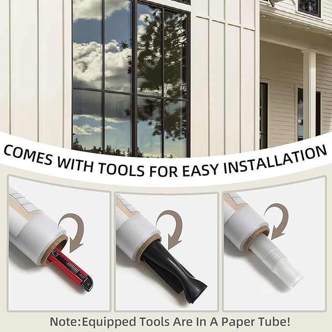 Window Privacy Film One Way Daytime Privacy Static Cling Sun Blocking Static Cling,Frosted Glass Decorative Removable, Reusable, Anti-UV,Heat Blocking, with Tools Black 45x78inch