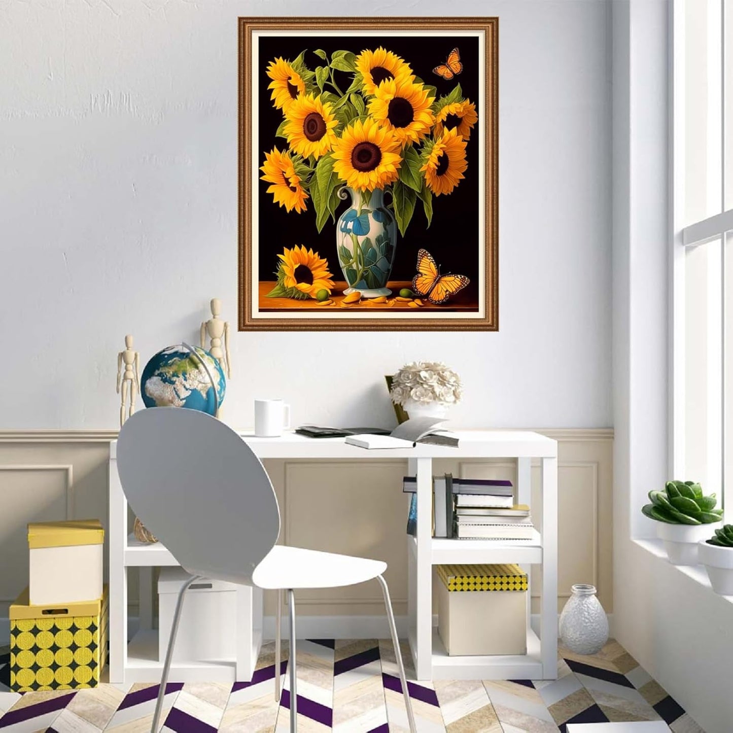 Disnesart Cross Stitch Stamped Full Embroidery Kits DIY 11CT Cotton Thread Printed DIY Needlepoint Kits Craft Needlework Set Cross-Stitch Stamped Sets-Sunflower Vase 16x20 inch