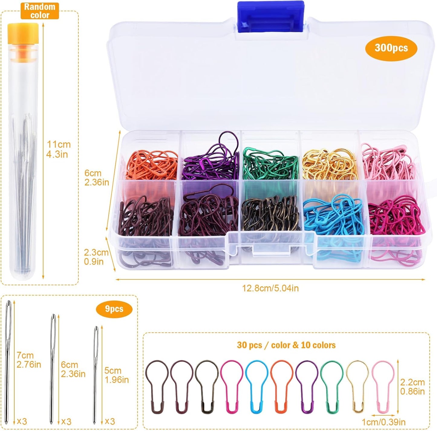 Stitch Markers, 300 pcs Crochet Markers, Metal Stitch Markers for Crocheting, Crochet Accessories and Supplies, Stitch Markers for Knitting and Crocheting, Safety Pins for Fabric and Paper