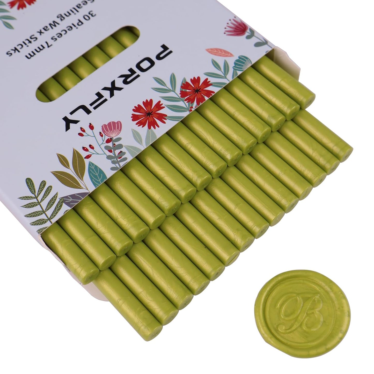 30 Pieces 7mm Sealing Wax Sticks for Glue Gun,PORXFLY Mini Wax Seal Sticks Great for Seals Stamp,Cards Envelopes,Wedding Invitations,Gift Wrapping,Wine Packages (Matcha Green)