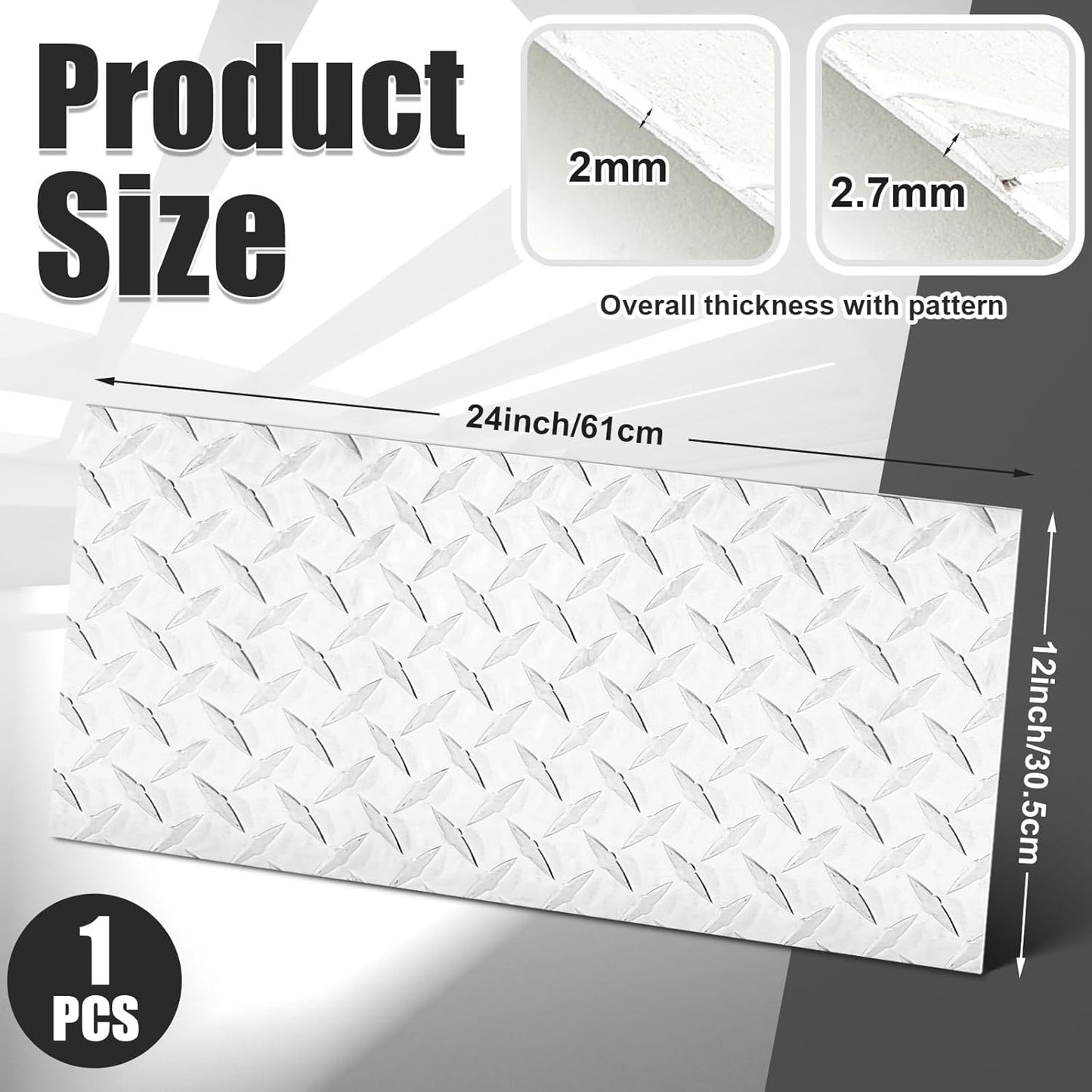 1pcs Diamond Plate Sheet Metal Heavy Duty Tread Aluminum Sheet Diamond Tread Plate for Wall Covering, Cargo Trailer, RV and More (12'' X 24'' X 0.08'',Silver)