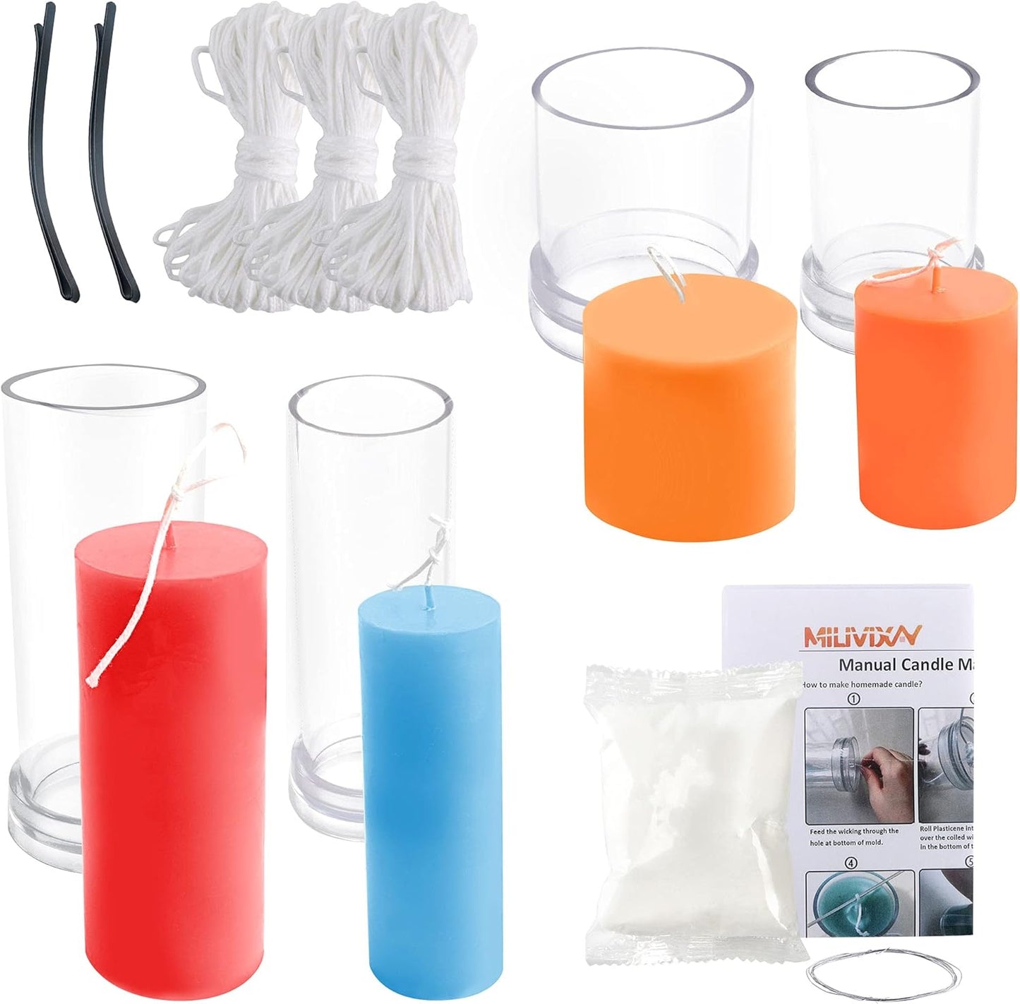 MILIVIXAY Cylinder Candle Mold Set-4PCS Pillar Candle Molds - Plastic Candle Molds for Candle Making-Candle Making Molds-120 Ft. of Wick 2 Wick Clips and 2 Wick Holders Included as a Gift.