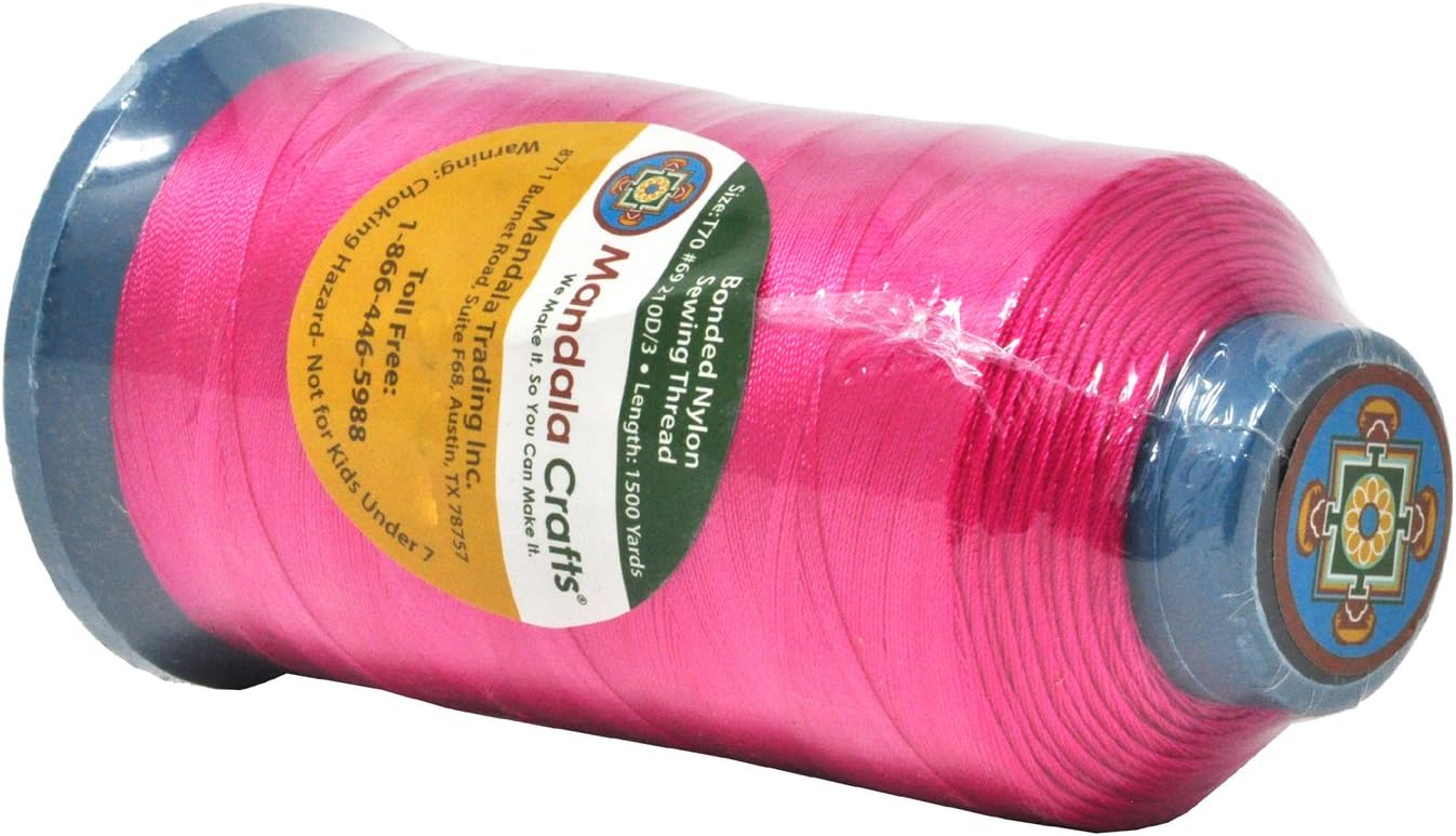 Mandala Crafts Bonded Nylon Thread Hot Pink Heavy Duty Sewing Threads - 1500 YDs Size 69 210D T70 Tex 70 Thread for Leather Jeans Weaving Outdoor Marine Upholstery Threads