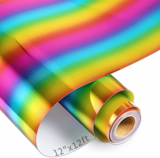 VINYL FROG Metallic Foil HTV Vinyl Roll 12" x12ft Rainbow Chrome Heat Transfer Vinyl Iron on Vinyl Easy to Cut & Weed DIY Heat Press Design for T-Shirts