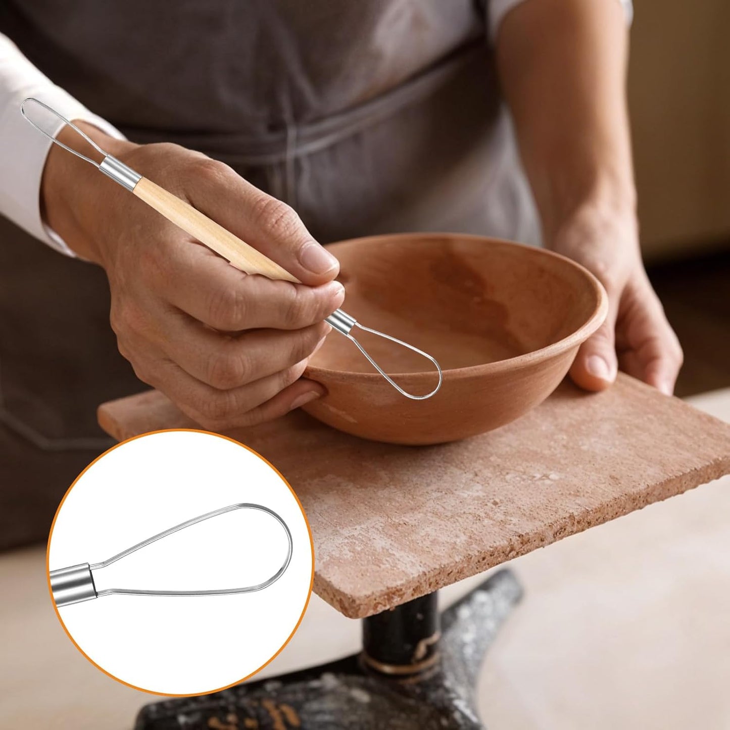 6Pcs Clay Sculpting Tools Ceramic Pottery Clay Ribbon Sculpting Tools Wooden Handle Sculpting Tools Kit Pottery Trimming Detail Tool Wire Loop Sculpture Set for Wax Carving Modeling