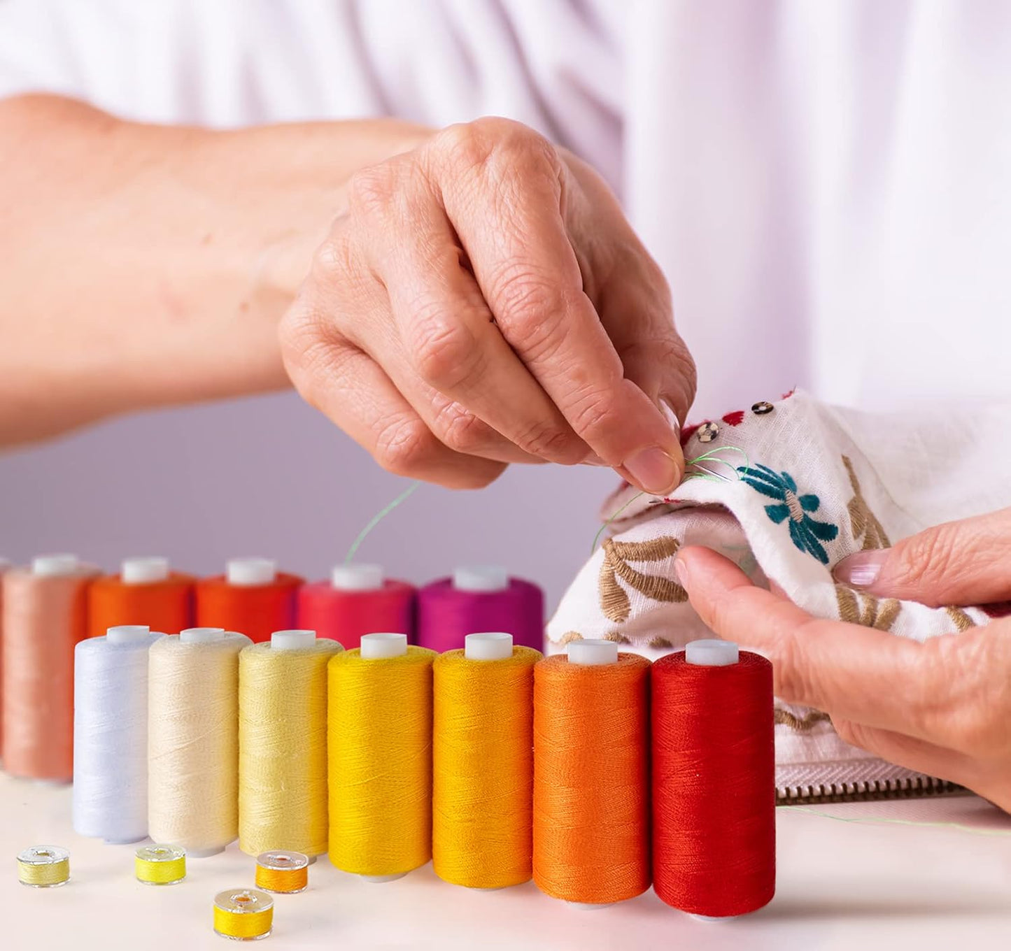 ilauke 72pcs Sewing Thread Kit with Prewound Bobbins - 36 Colors 550 Yard Thread for Sewing + 36 Color-Matched 50 Yard Bobbins, Ideal for Sewing Supplies and Home Crafting