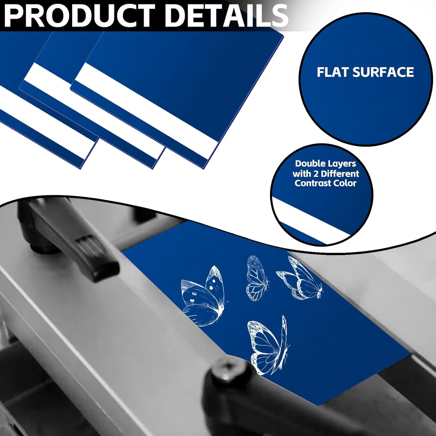 5PCS Laser Engraving Double Color ABS Plastic Sheet,Two-Tone Laserable Engraving Plastic Sheets for Name Badge,Office Label,Laser Artistic Product,Size 11.73" x 11.73",Brushed Blue/White