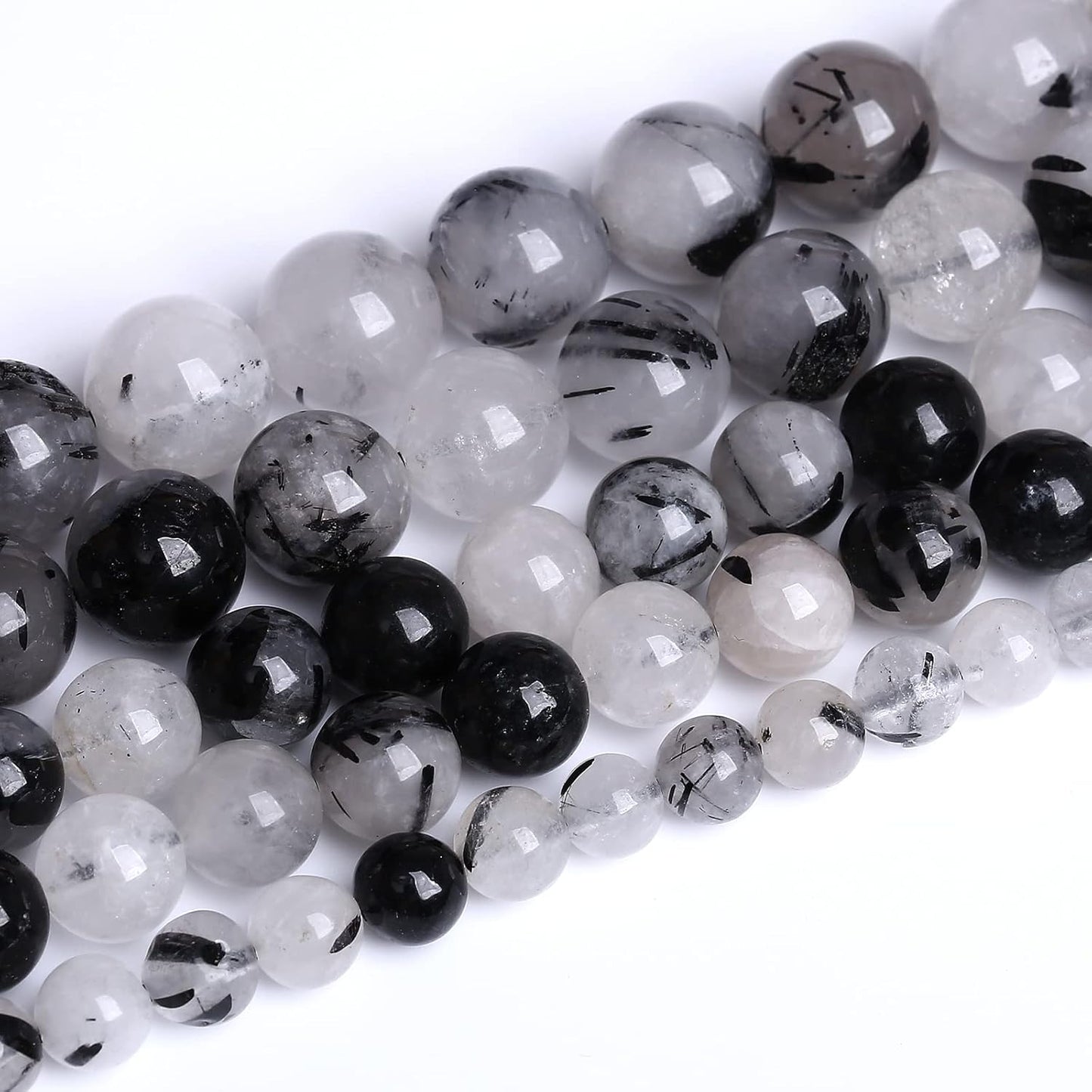 AAA Natural Black Quartz Rutilated Beads Round Loose Beads for Jewelry Making DIY Bracelet 32pcs 12mm Crystal Energy Healing Power Stone (Black Rutilated Quartz Crystal, 12mm)