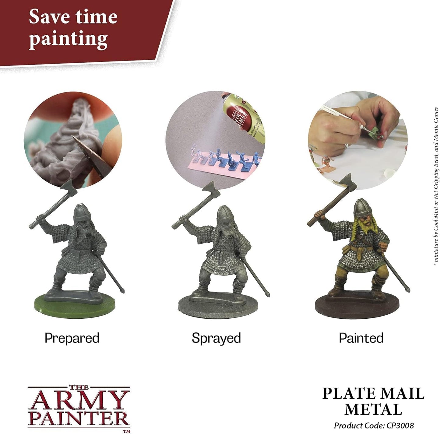 The Army Painter Colour Primer Plate Mail Metal, 400 mL Acrylic Spray Primer, Spray Paint Basecoat for Miniature Priming, Tabletop Roleplaying, Boardgames, and Wargames Miniature Modelling