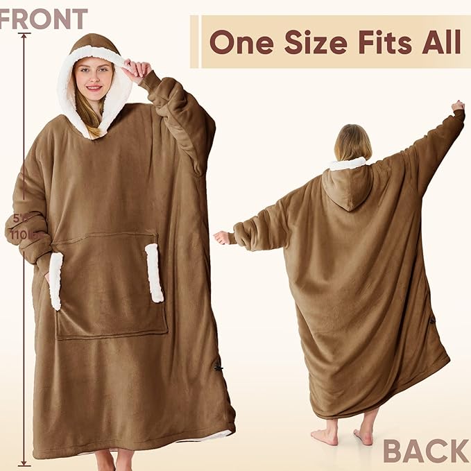 yescool Wearable Blanket Hoodie, Flannel Sherpa Fleece Blanket Sweatshirt for Adults Women Men,One Size Fits All