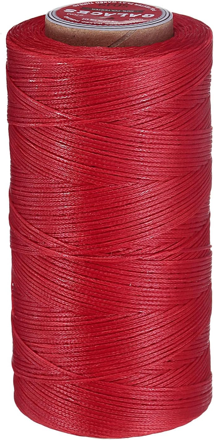 uxcell Flat Leather Sewing Waxed Thread, 270m / 295 Yards Polyester Wax String, 150D Wax Stitching Cord for Leather Crafts, Bookbinding, Bracelets Braided, Red
