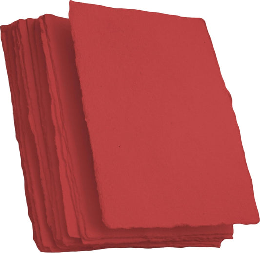 Wanderings Red A4 Handmade Paper with Deckled Edge - 8.3"x11.7", 150 GSM, 50 Sheets Textured Paper - Perfect for Wedding Invitations, Menus, Place Cards, Drawing, Writing, Calligraphy, Romatic Events