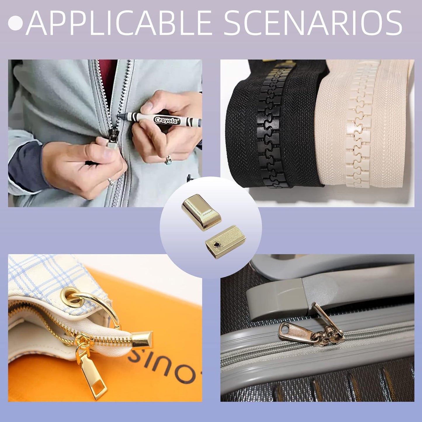 Swpeet 80 Sets 4 Colors Alloy Rectangle Metal Zipper Stopper and Screw Bottom Repair Replacement with Screwdrive Assortment Kit, Zipper Ends Pull Top Stoppers Tail Clip Repair Pull End Tips