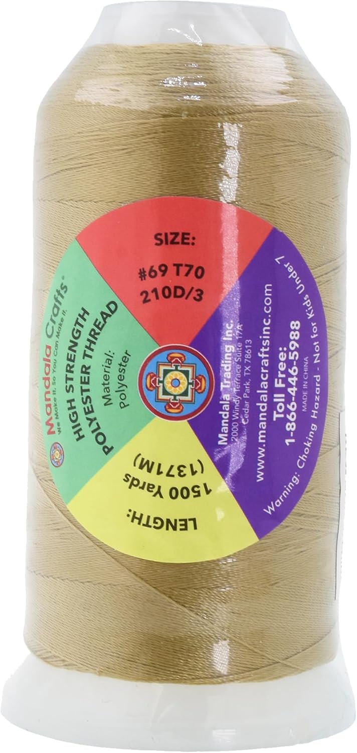 Mandala Crafts Tan Heavy Duty Thread -1500 Yds Tex 70 Thread for Sewing Drapery Jeans Leather Hair - Bonded Polyester Thread Outdoor Marine Upholstery Threads