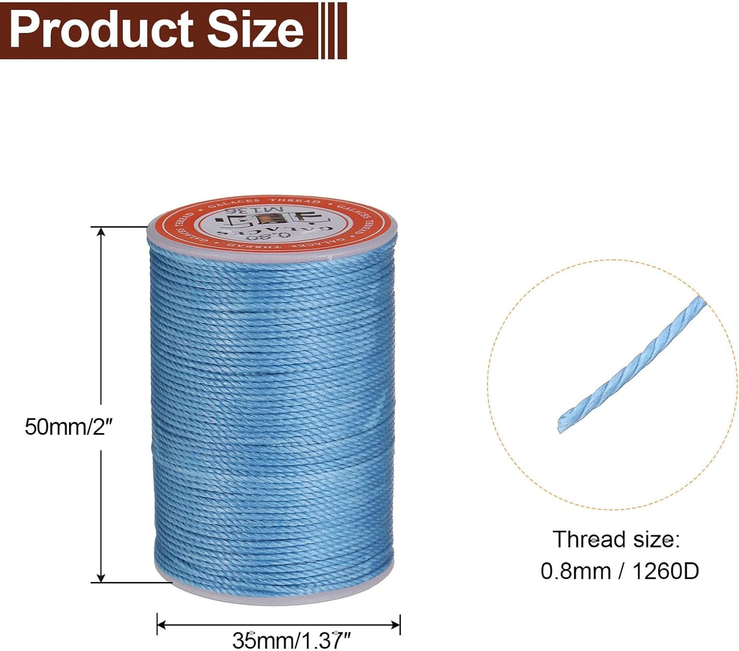 uxcell Round Leather Sewing Waxed Thread, 55m / 60 Yards Wax Polyester String, 0.8mm Waxed Stitching Cord for Leather Crafts, Bookbinding, Bracelets Braided, Peacock Blue