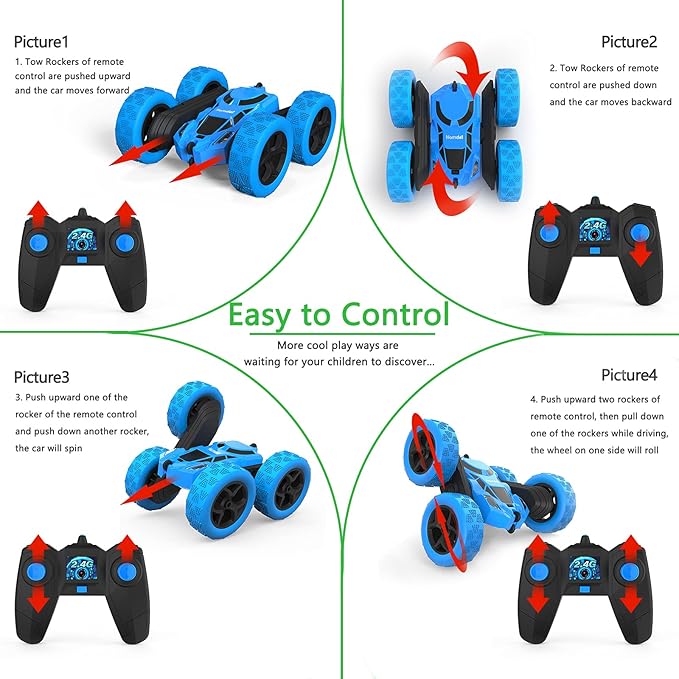 Remote Control Car for Kids, 360° Rotating RC Stunt Car Double-Sided 4WD Electric Vehicle with LED Lights, 2.4GHz Rechargeable Toy Cars for Boys Girls Age 6 7 8 9 10 11 12, Birthday Gift