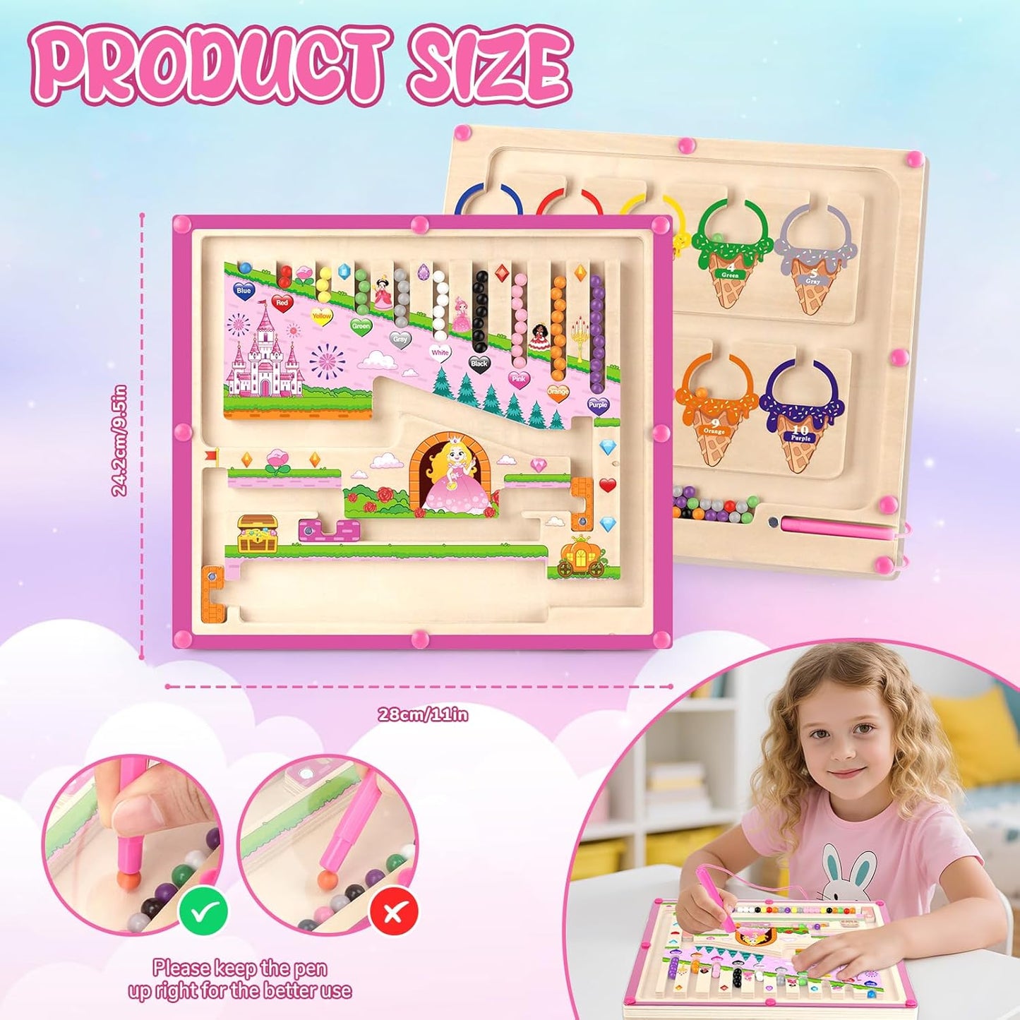 2 in 1 Magnetic Color and Number Maze Montessori Toy for Girls Dual Purpose Wooden Magnetic Puzzle Early Learning Activity for Preschool Children Magnetic Maze Board Educational Game