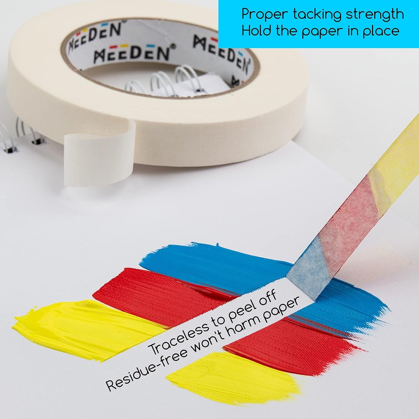 MEEDEN 5 Packs White Artist Tape, 0.2" 0.5" 0.75" 1.0" 1.4" x 60 Yard, Multi-Sized Masking Art Tape, Acid-Free Painters Tape for Painting Drafting Framing, General Purpose for Craft, Office, School