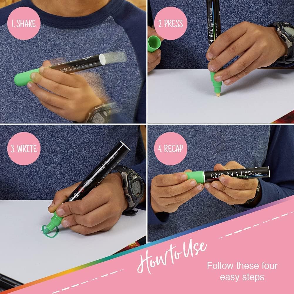 Crafts 4 All Liquid Chalk Markers for Blackboard Signs, Bistro Menu, Car Window Glass - Dry Erase, Washable - 25 Colored Chalk Pens w/Reversible Tips & Tweezers - Bonus White Chalkboard Marker