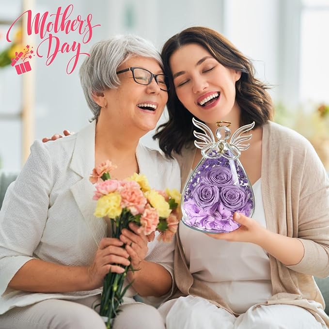 Beferr Valentines Day Rose Gifts for Her Women Mom Gifts for Birthday, Fresh Flowers for Delivery Forever Preserved Rose in Glass Angel Figurine, for Grandma Wife Daughter Girlfriend