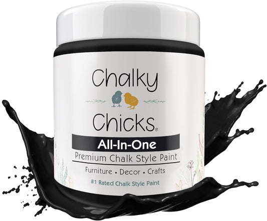 Chalky Chicks All-in-One Chalk Paint for Furniture or Cabinet - 4 Fl Oz - Matte Finish Starless Night Black for Metal, Wood Furniture Paint - No Sanding All-in-One for Home Decor & Crafts, USA Made