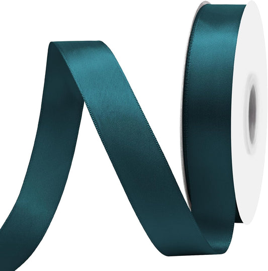 Teal Satin Ribbon 1" X 50 Yards Solid Color Double Faced Ribbons Perfect for Crafts Wedding Decor Bow Making Arts Sewing and More