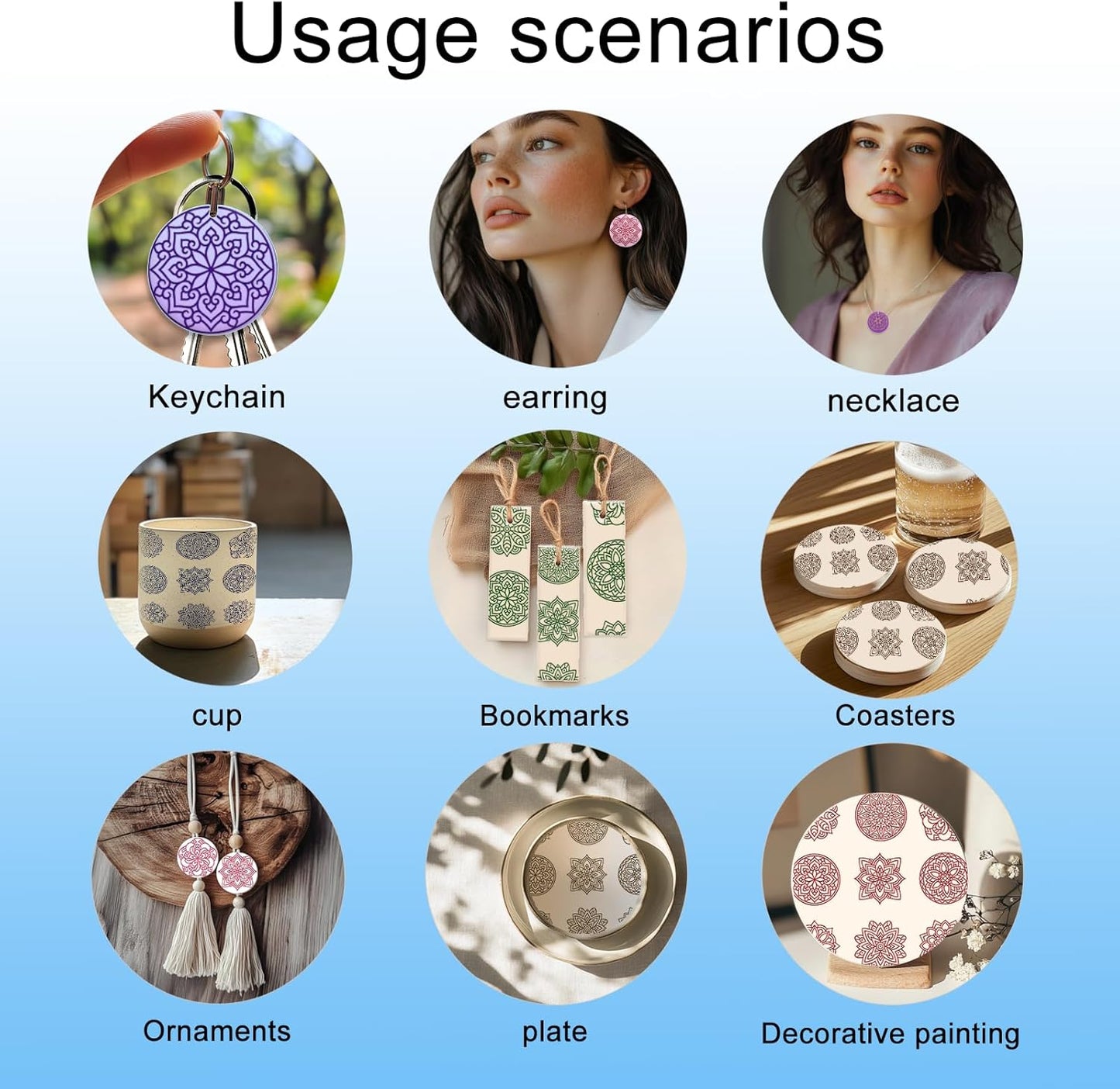 CHGCRAFT Bohemian Round Pattern Polymer Clay Texture Sheets Mandala Pattern Silicone Texture Stamp Single Image Modeling Pattern Pad for Jewelry and Clay Earrings Tools, 5.5x5.5 inch