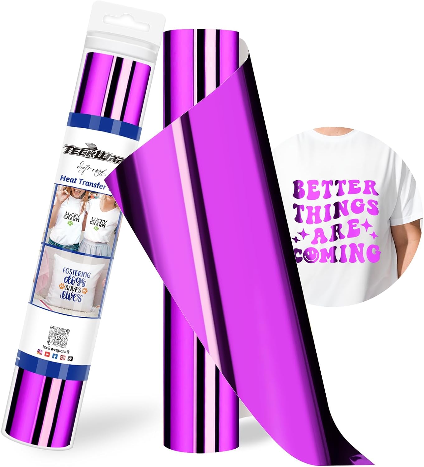 TECKWRAP Heat Transfer Vinyl Metallic Foil HTV - 12" x 5ft Chrome Iron on Vinyl for All Cutter Machine Heat Press Vinyl for Shirts Easy to Cut & Weed (Rose Red)