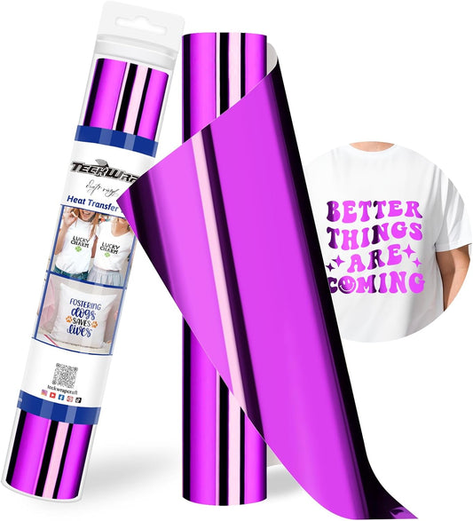 TECKWRAP Heat Transfer Vinyl Metallic Foil HTV - 12" x 5ft Chrome Iron on Vinyl for All Cutter Machine Heat Press Vinyl for Shirts Easy to Cut & Weed (Rose Red)