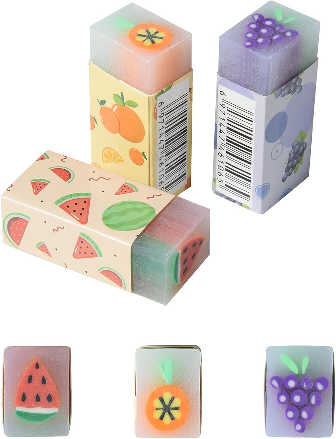 HILAZA 18Pcs Cute Fruit Erasers for Kids Bulk, Kawaii Fun Pencil Jelly Erasers for School Classroom Supplies Prize Gifts Party Favors