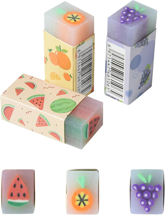 HILAZA 18Pcs Cute Fruit Erasers for Kids Bulk, Kawaii Fun Pencil Jelly Erasers for School Classroom Supplies Prize Gifts Party Favors