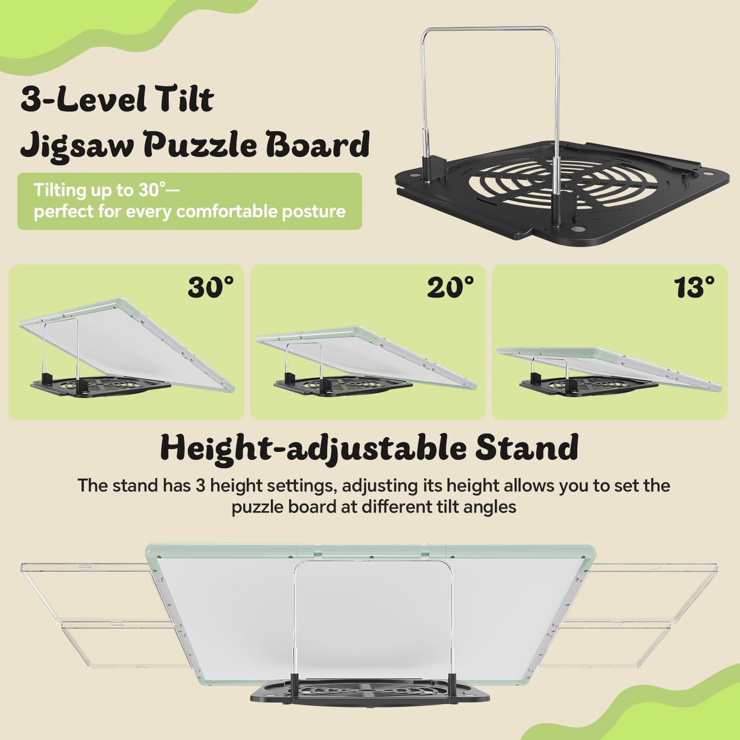 1500 Pieces Puzzle Board 3-in-1 Double-Sided & Rotating & Tilting, Plastic Puzzle Table with Sorting Boxes and PVC Cover, Portable Lazy Susan Jigsaw Puzzle Board for Adults, Gray Green