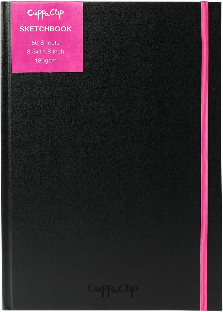 CuppaClip Sketch Book Hardcover Drawing Pad 300GSM Acid-Free Paper Spiral Bound Sketchbook 50 Sheets/100 Pages Art Supplies (Hardcover, 8.3x11.8in)