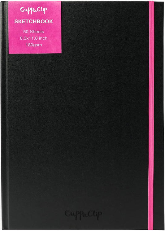 CuppaClip Sketch Book Hardcover Drawing Pad 300GSM Acid-Free Paper Spiral Bound Sketchbook 50 Sheets/100 Pages Art Supplies (Hardcover, 8.3x11.8in)