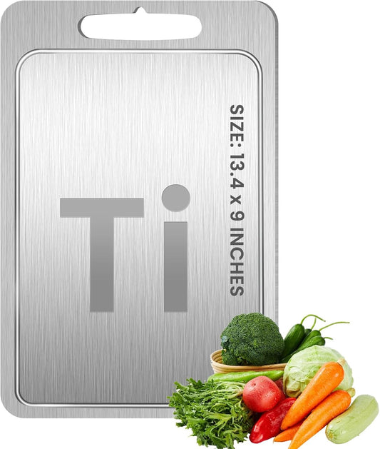 Titanium Cutting Board with Juice Groove-Pure Titanium Cutting Boards For Kitchen，Double-Sided Metal Chopping Board Titanware Cutting Mat for Cutting Meats, Fruits & Vegetables